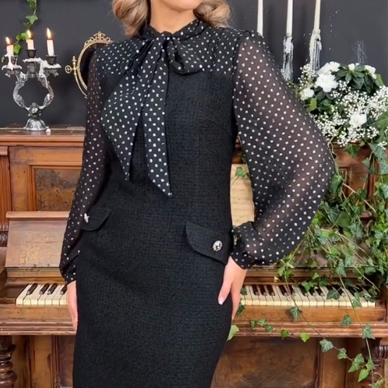 Sukienka damska z kokardą przy szyi