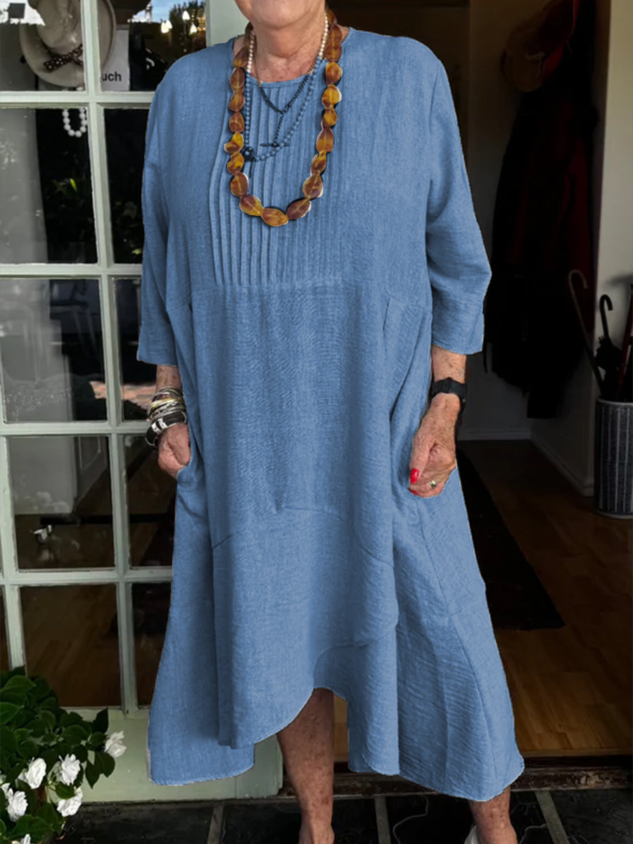 Accordion Pleated Irregular Hem Linen Dress