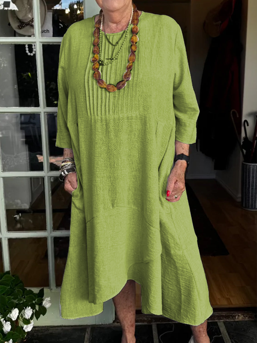 Accordion Pleated Irregular Hem Linen Dress