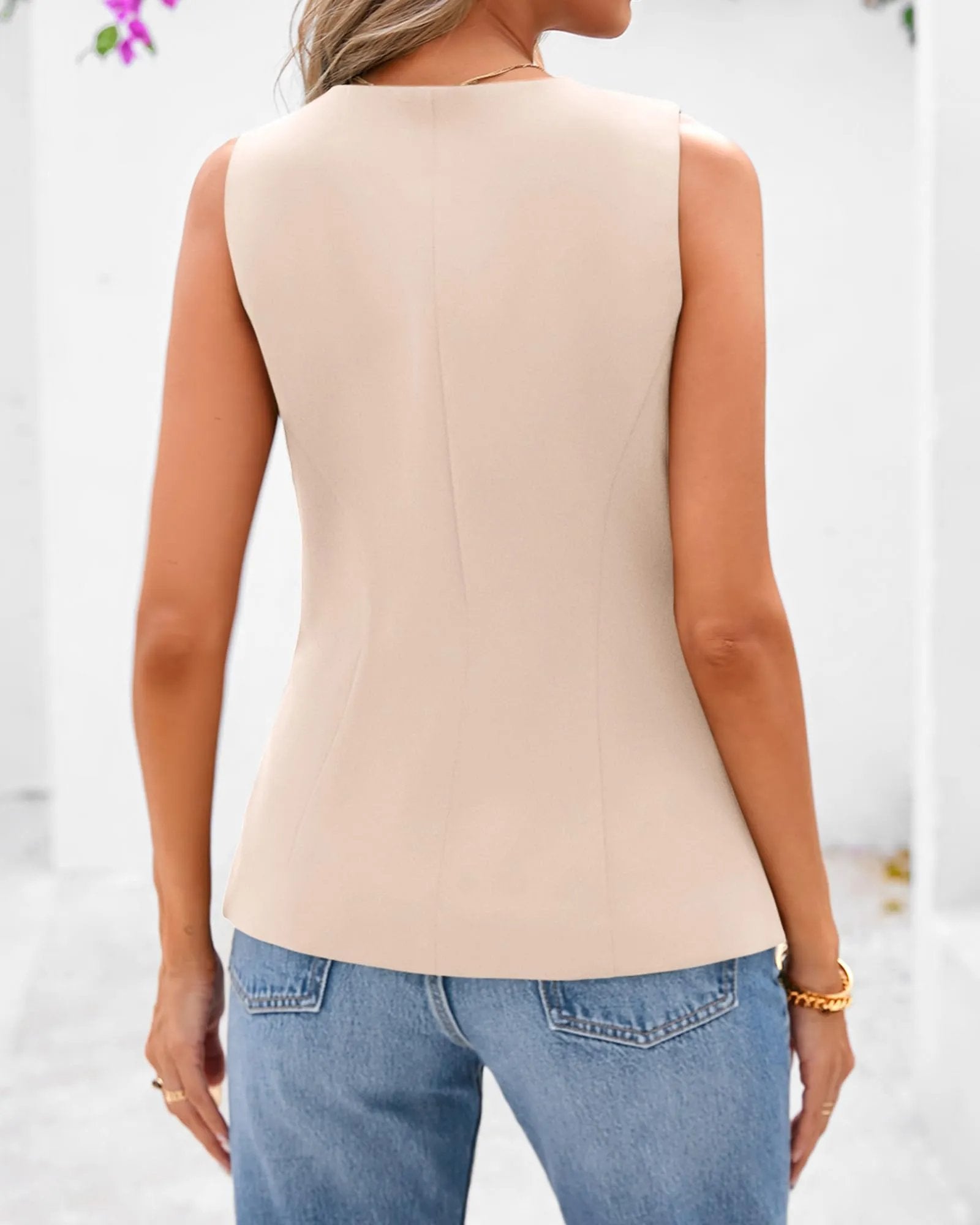 Wyprzedaż błyskawiczna⚡ SPRZEDANO PONAD 50 000 SZTUK! Prawie wyprzedane - Elegancki damski żakiet bez rękawów z okrągłym dekoltem i guzikami, najlepsze prezenty