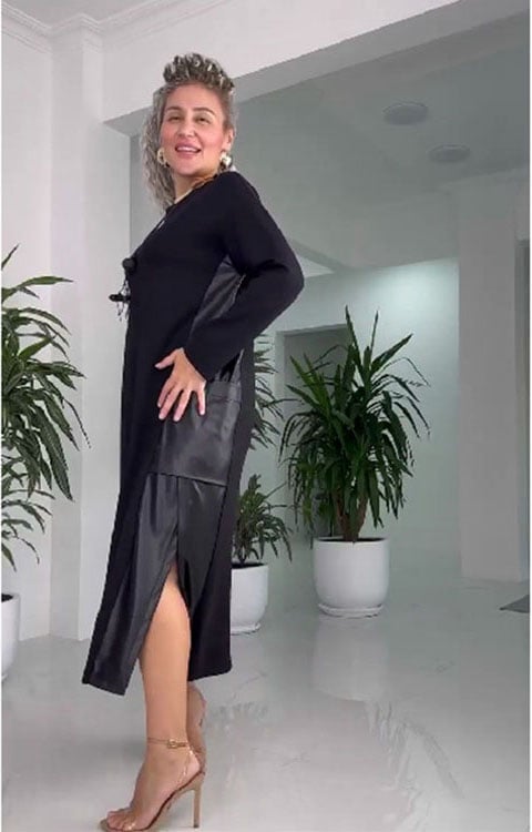 Damska swobodna luźna skórzana sukienka z kieszeniami