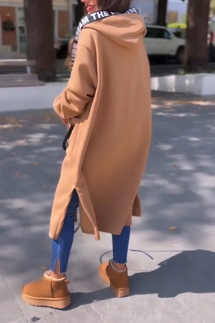 Damski długi płaszcz z kapturem