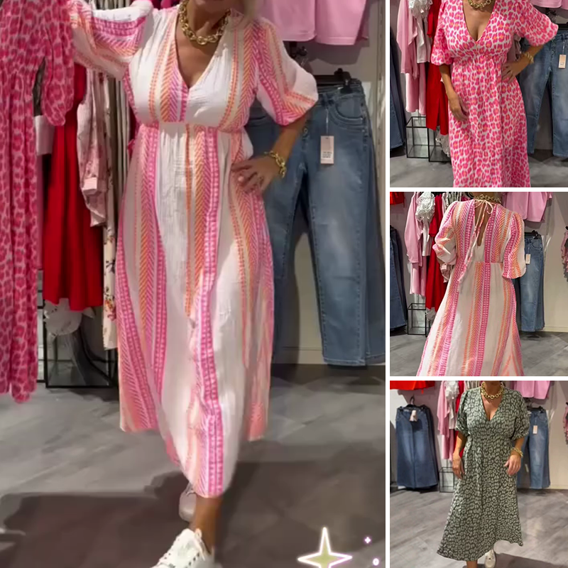 Damska sukienka z nadrukiem z dekoltem w serek