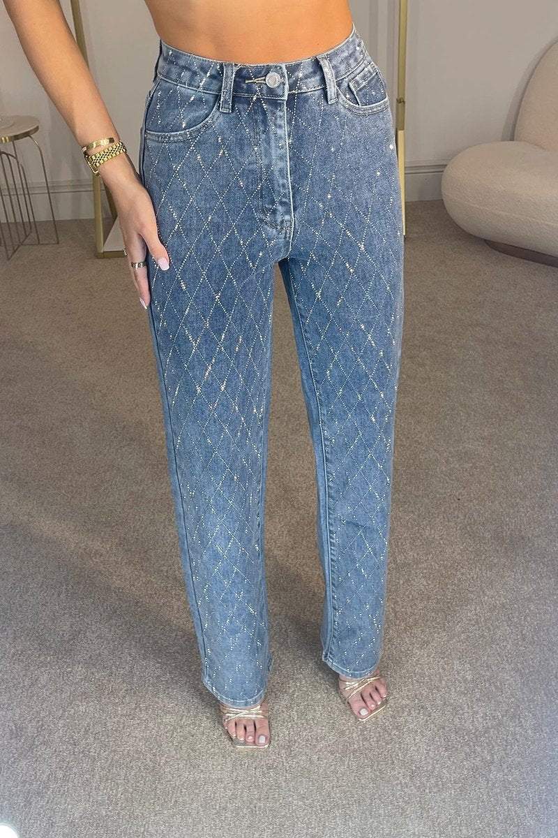 Damskie eleganckie i modne spodnie dżinsowe w kształcie diamentu